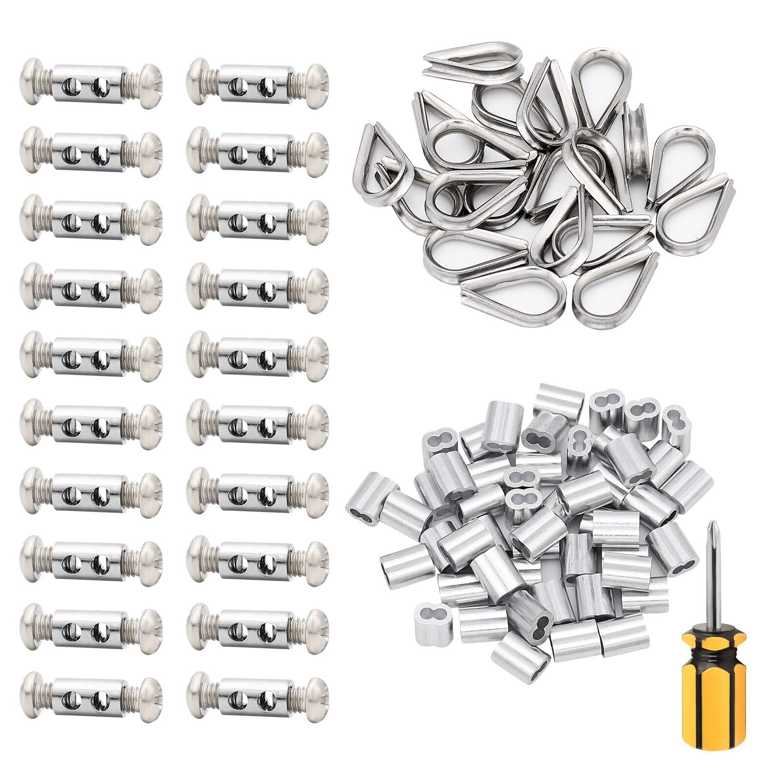Kit de serrage pour câble 2mm - 20 pièces agrafes, 20 pièces cosses, 50 pièces manchons pour fixation sécurisée