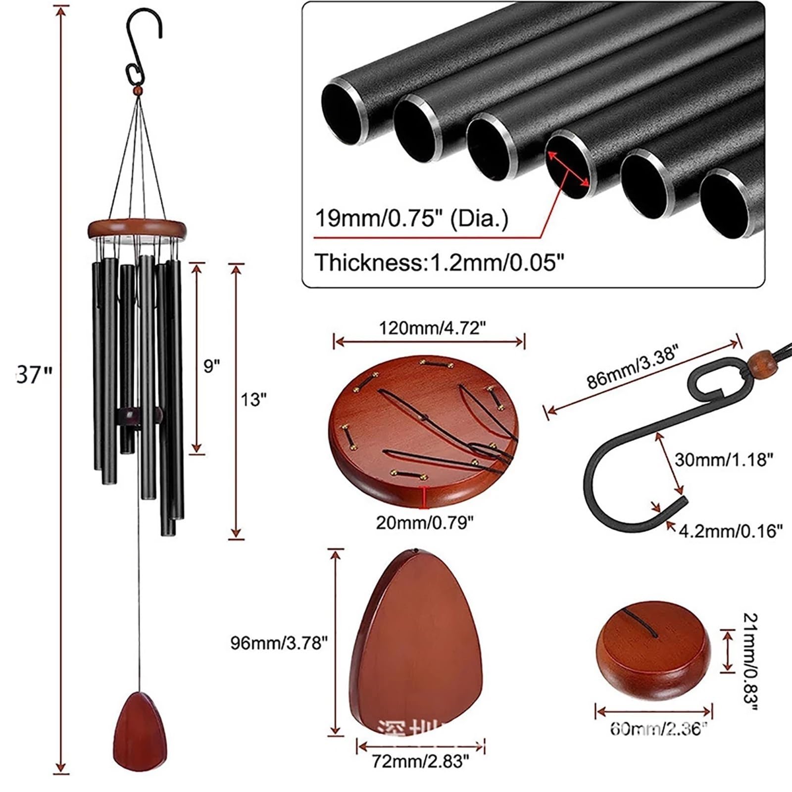 Windspiel Große Windspiele aus Aluminium, 94 cm, schaffen Atmosphäre for den Außenbereich, den Garten oder die Terrasse mit Windfänger(Gold)