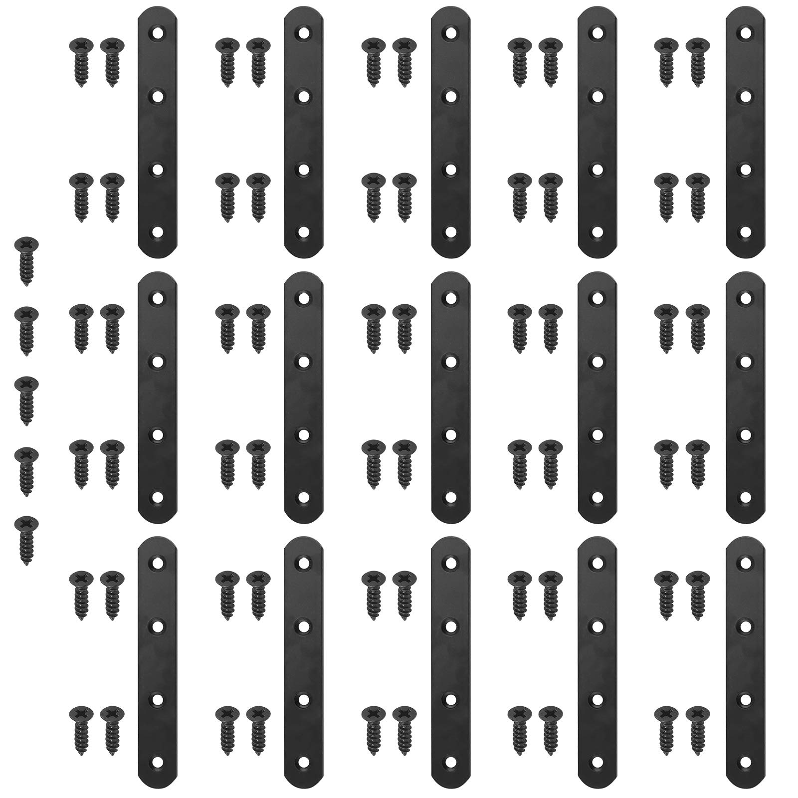 Hilitchi Straight Bracket Stainless Steel Black Corner Braces Flat Brace Mending Repair Plates With Screw (130mm, 15 Pack)