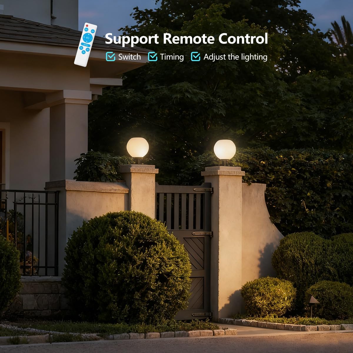 Solar Outdoor Column Lights - Stainless Steel Fence Pedestal Post Lamp Outdoor Vintage LED Globe Pillar Lights, IP65 Waterproof External Landscape Street Lighting Fixtures