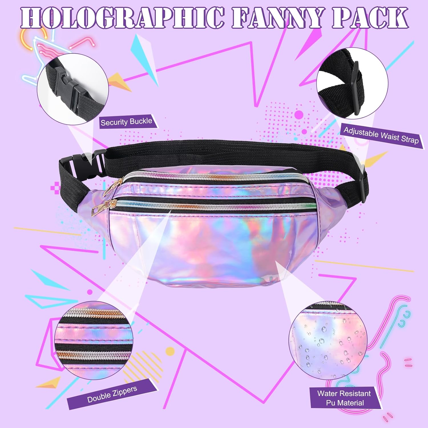 80s Accessories for Women Outfit Set, Neon Leg Warmers, Lace Headband, Fishnet Gloves, Earrings & Holographic Fanny Pack, Retro Costume for 80's Party - Image 3