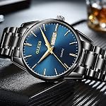 Men's Casual Stainless Steel Watch, Big Face Round Analog Quartz Watch with Day and Date, Classic Waterproof Simple Dial Dress Watch for Men, Gold Silver Black Band