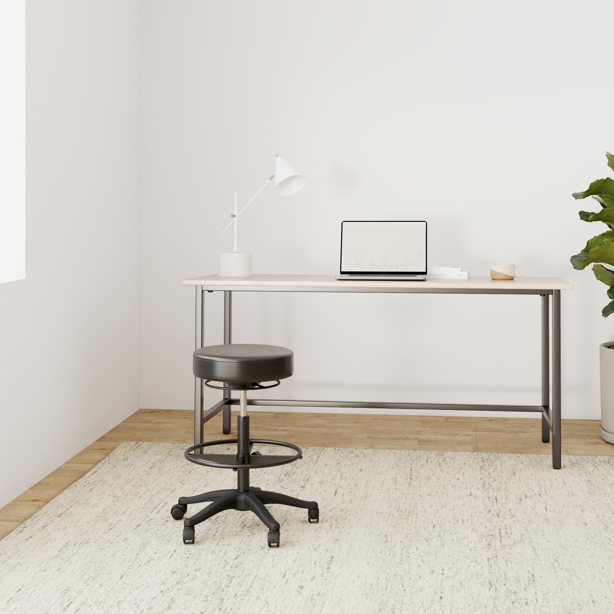 SONGMICS Arbeitshocker, hoher Sitz, ergonomischer Dynastischer Hocker, Stehstuhl, drehbar und verstellbar, 59,5 – 81 cm, mit Verstellbarer runder Fußstütze, Schwarz OSC007B01