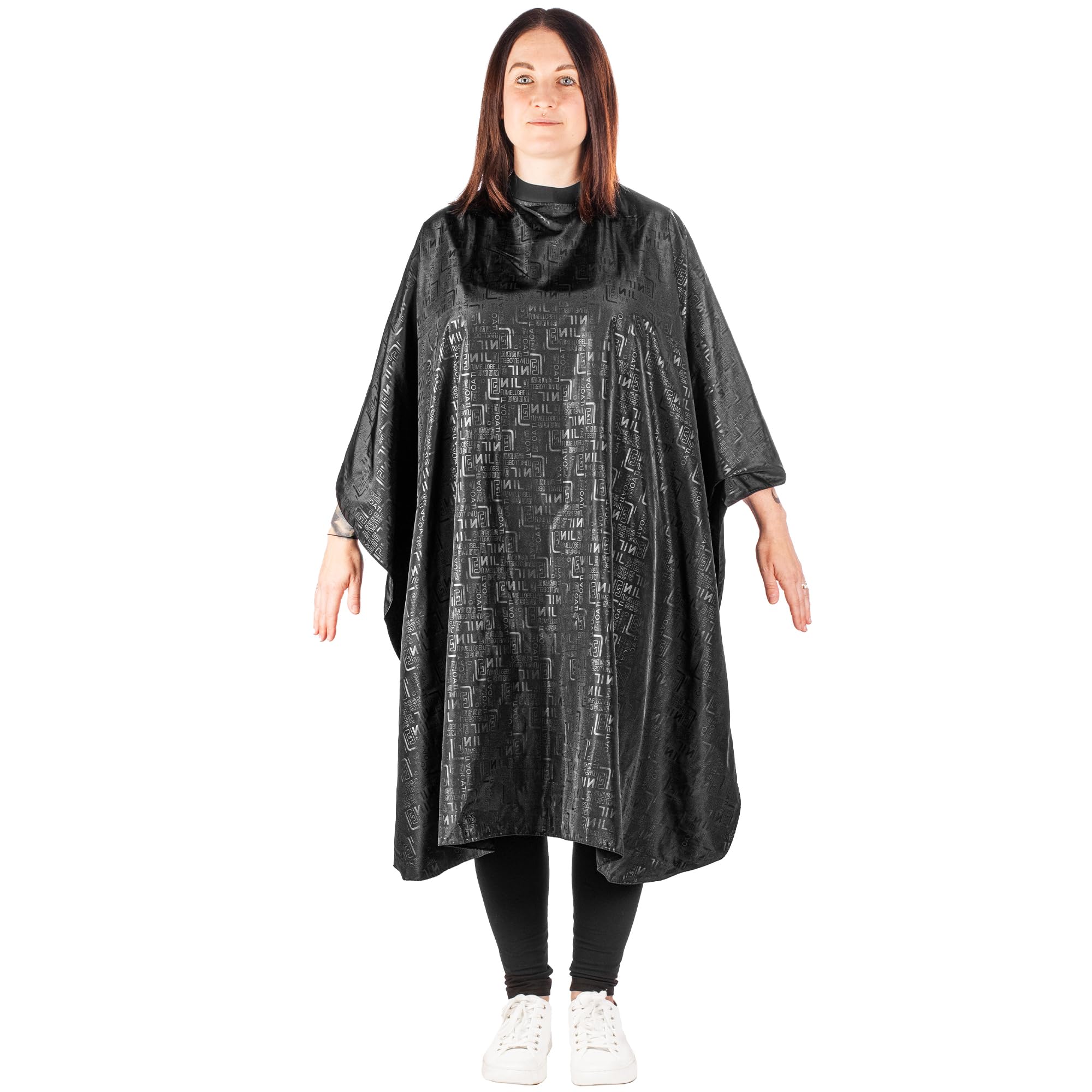 Kobe Professional Cutting Cape with Itch-Free Neoprene Seal Collar - Signature Black Pattern, Water-Resistant Salon Gown, Adjustable Snap Fasteners for Barbers & Stylists