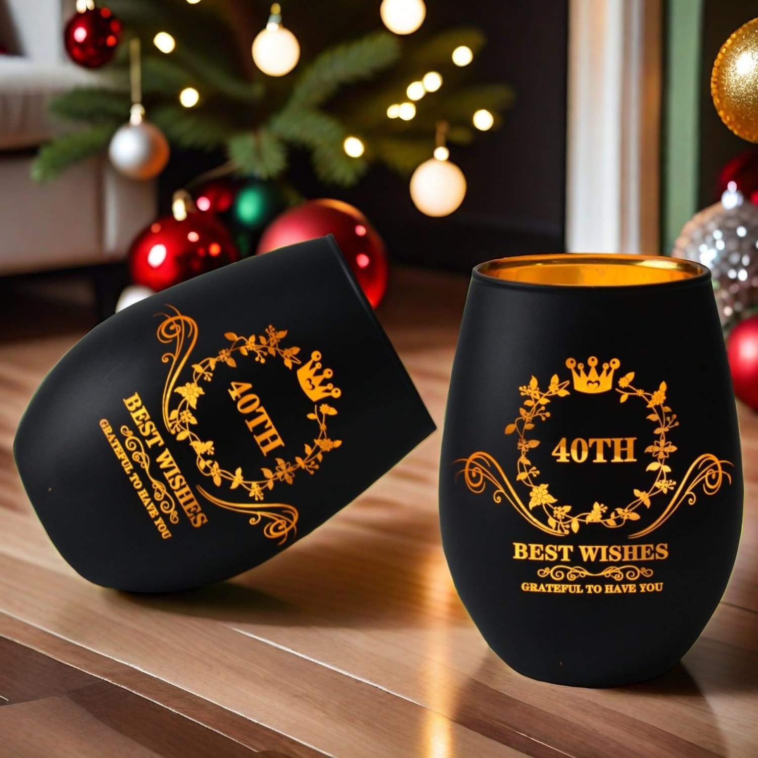 40th Birthday Gifts for Women and Men, Vintage Engraved 40th Stemless Wine Glass, Funny 40 Bday Gifts Idea For Mom, Dad, Friends, Coworker, 40 Year Old Birthday Party Decorations (40 TH)