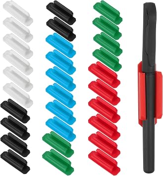 PATIKIL Pen Holder for Desk, 30 Pack Adhesive Pencil Holders Silicone Pencil Holder for Classroom Office Accessories Teacher Supplies, Black/White/Red/Blue/Green