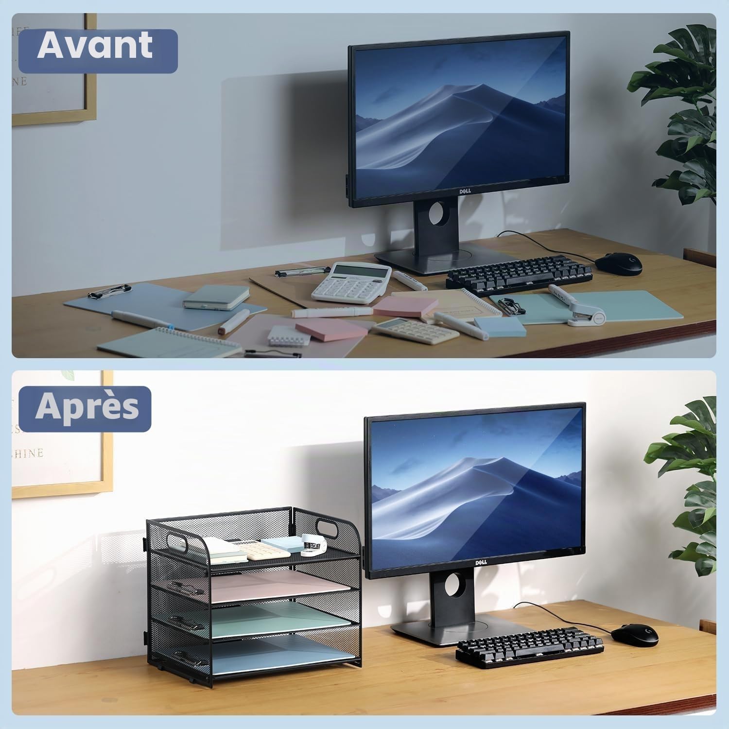 LATERN 4 Niveaux Organisateur de Bac à Courrier en Maille Métallique, 32CM x 28CM x 24CM Organiseur de Dossiers Coulissant en Maille avec Poignée pour Livres Notes Papier Maison Bureau École Organiser
