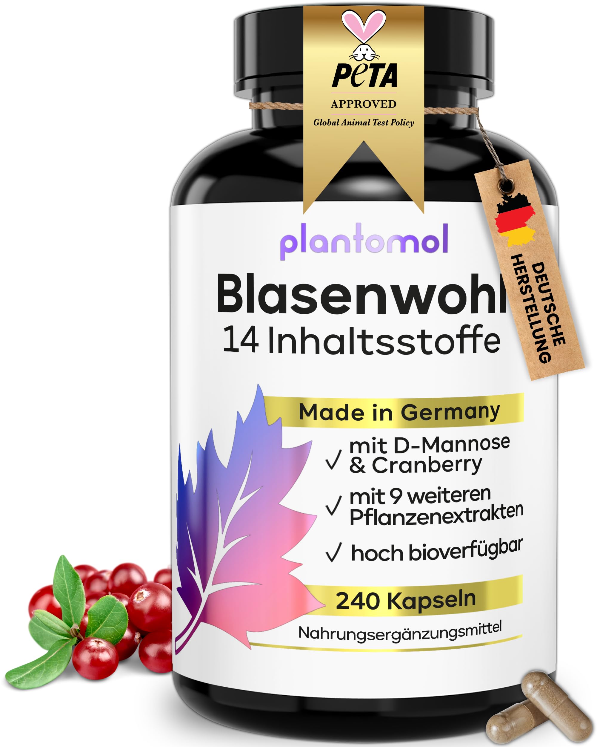 14-fach Komplex Blasenwohl - Cranberry Kapseln hochdosiert mit D Mannose Goldrute Birkenblätter Bärentraubenblätter Kapseln - 2 Monatsvorrat