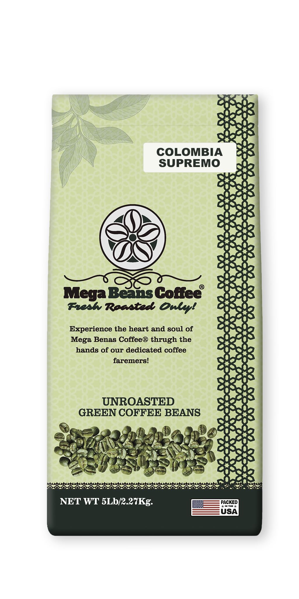 Unroasted Green Coffee Beans, Mega Beans Coffee, Specialty Grade Green Coffee Beans. (5 LB, Colombia Supremo 5 Lb)