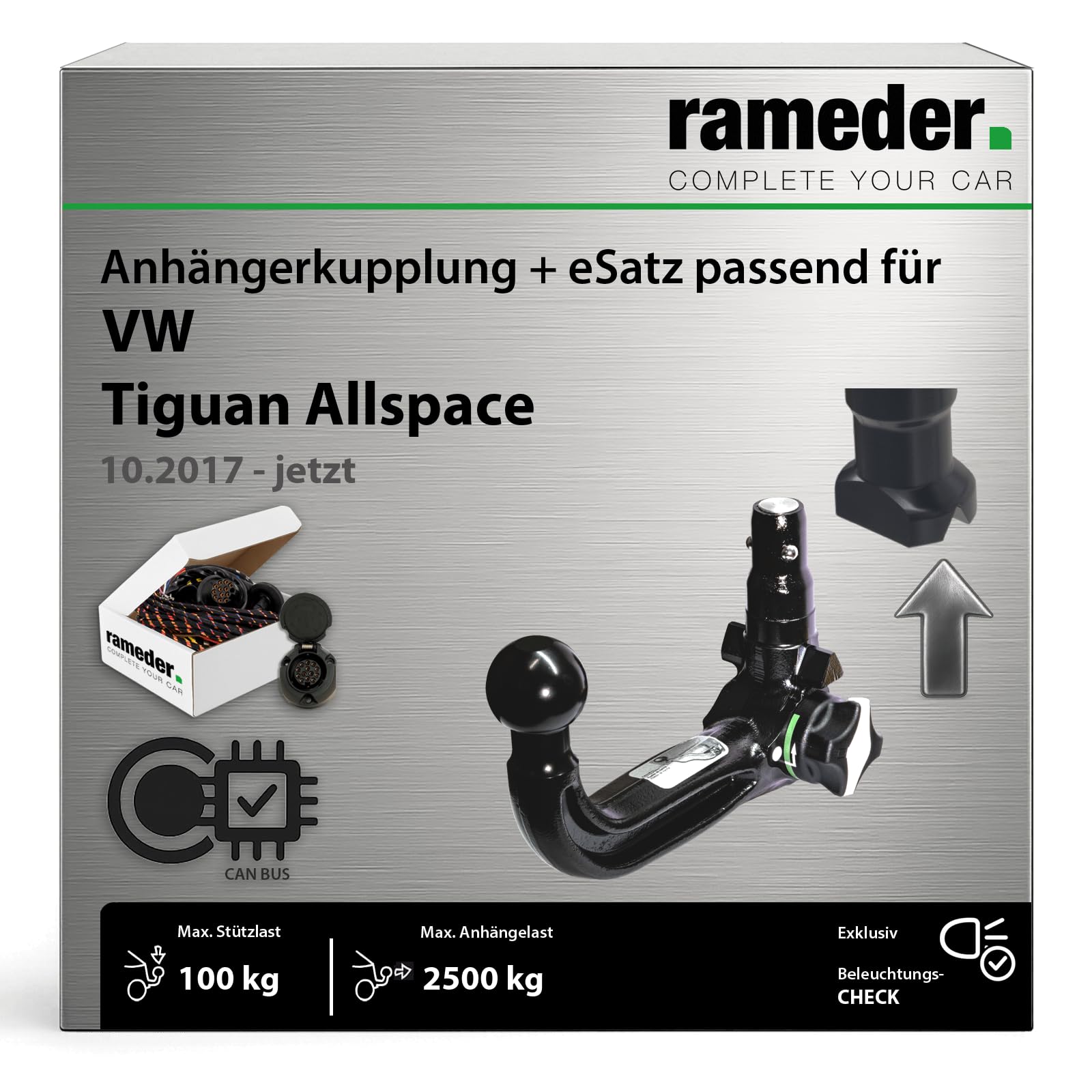 Anhängerkupplung abnehmbar Oris passend für VW Tiguan Allspace Typ BW2, BJ2 Baujahr: 2017-jetzt inkl. 13 poligem spezifischen CAN-Bus Elektrosatz | rameder. Komplettsatz - AK41