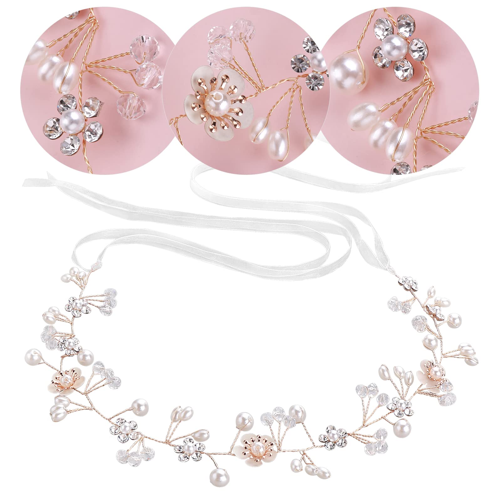 Bande A Part Bandeau Fleur Blanc Avec Perles - Diadème De Communion, Mariage - Accessoire Cheveux Fille Adjustable Bijoux De Cheveux Fantaisie Prix Mini