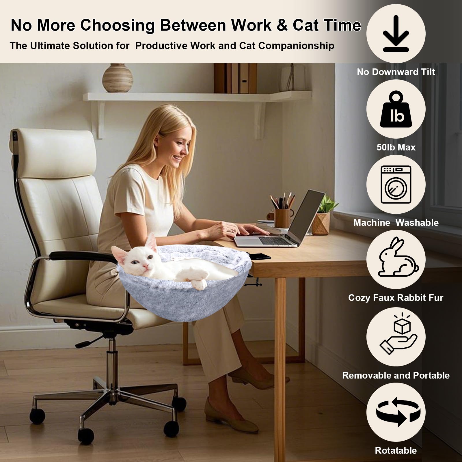 XANGNIER Cat Bed for Desk | Removable Pet Mats & Hammock for Cats | Modern Indoor Desk Perch for Cats Up to 50 lbs | Comfortable & Space-Saving Modern Cat Furniture