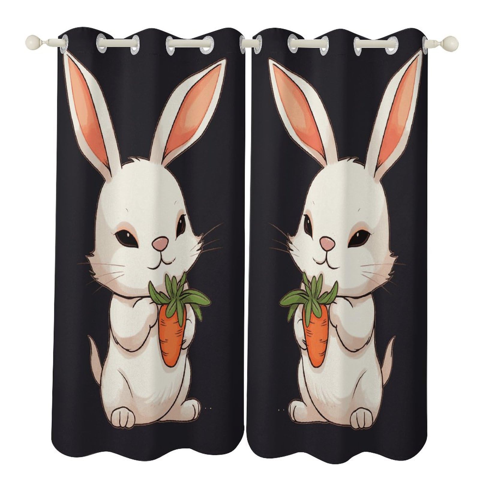 Rideaux occultants à œillets chambre enfant salon motif lapin mignon imprimé carotte