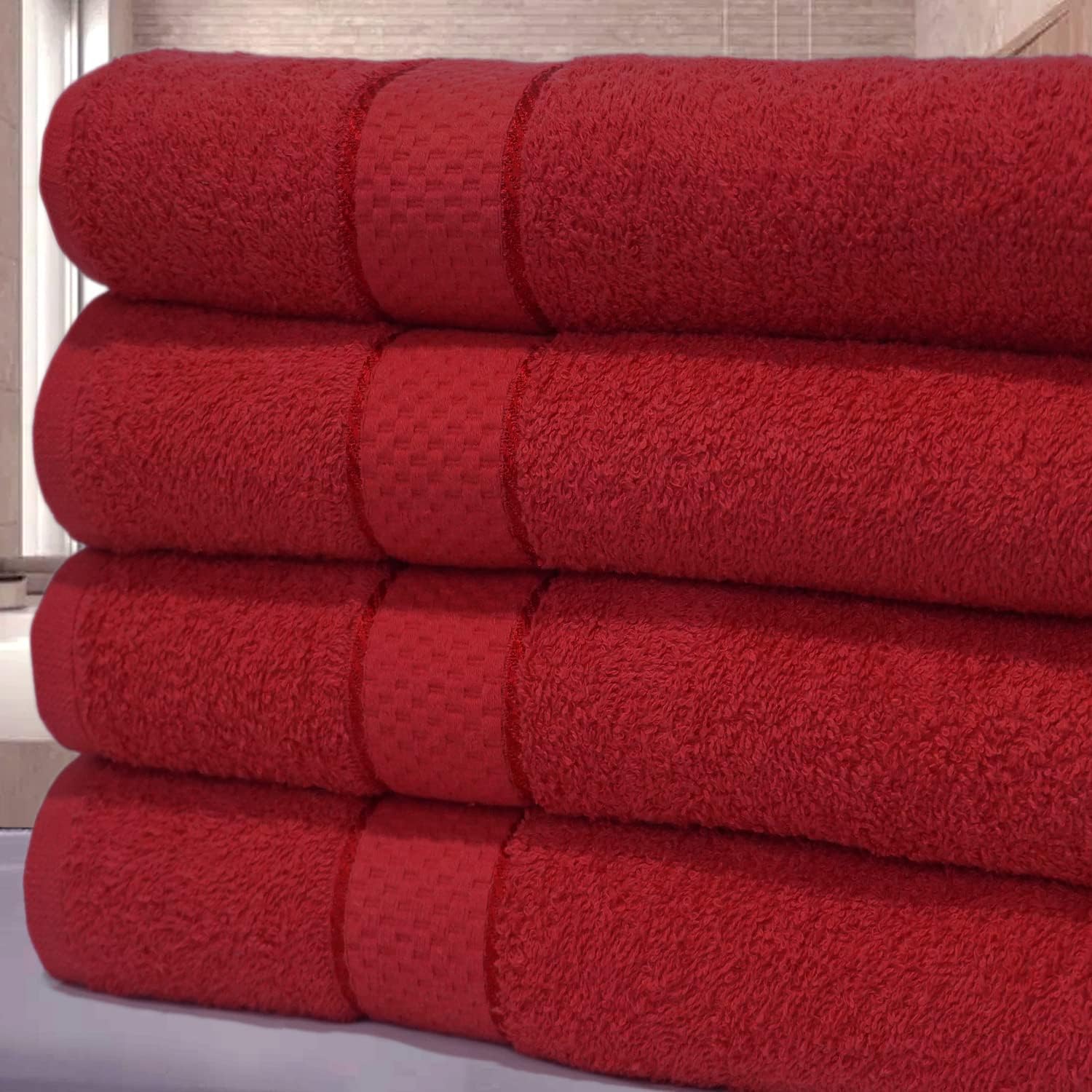 KNIGHTS BRIDGE Luxury Egyptian Cotton Bath Sheet Set, 80x140 cm, Pack of 4 Super Soft Absorbent Jumbo Towels (Red)