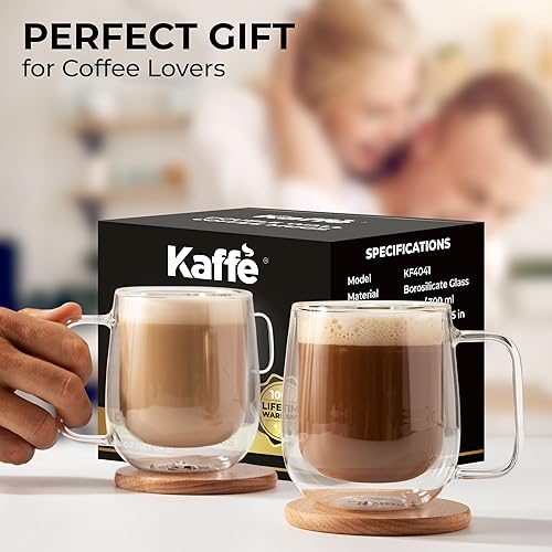 Miniatura 5 de Kaffe - Tazas de café de vidrio con aislamiento de doble pared (2 x 10 onzas), vasos de espresso transparentes, resistentes al calor, tazas de