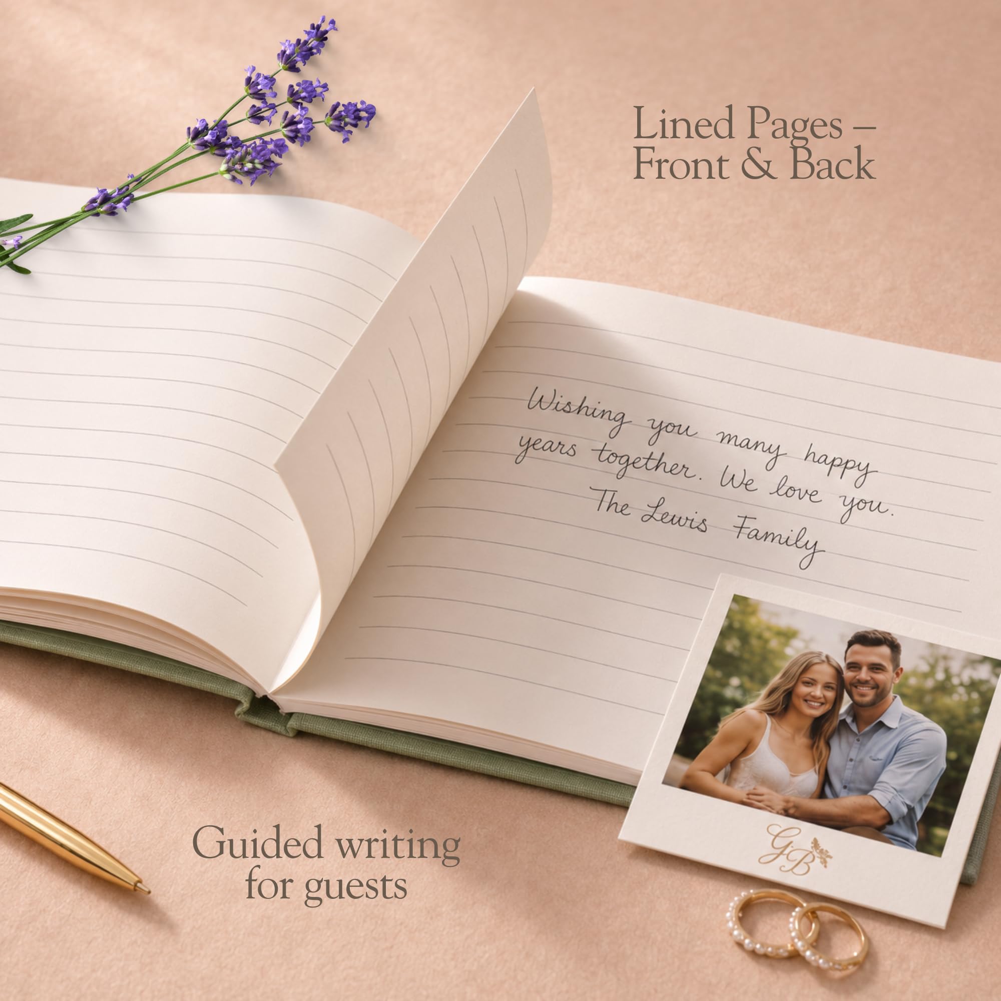 Elegante libro degli ospiti per matrimonio, con tasca per ricordi + chiusura a fiocco, copertina in lino, 120 pagine a righe, libro degli ospiti, ricevimenti nuziali, baby shower e funerali (verde
