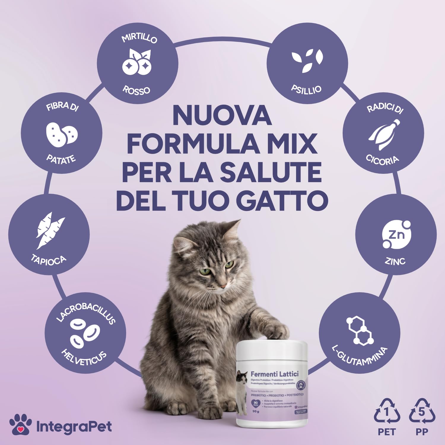 Integrapet Probiotici per Gatti con Fermenti Lattici Gatti – Probiotici Prebiotici Digestivi, 90 Snack Naturali Gusto Pollo per Regolarità Intestinale e Difese