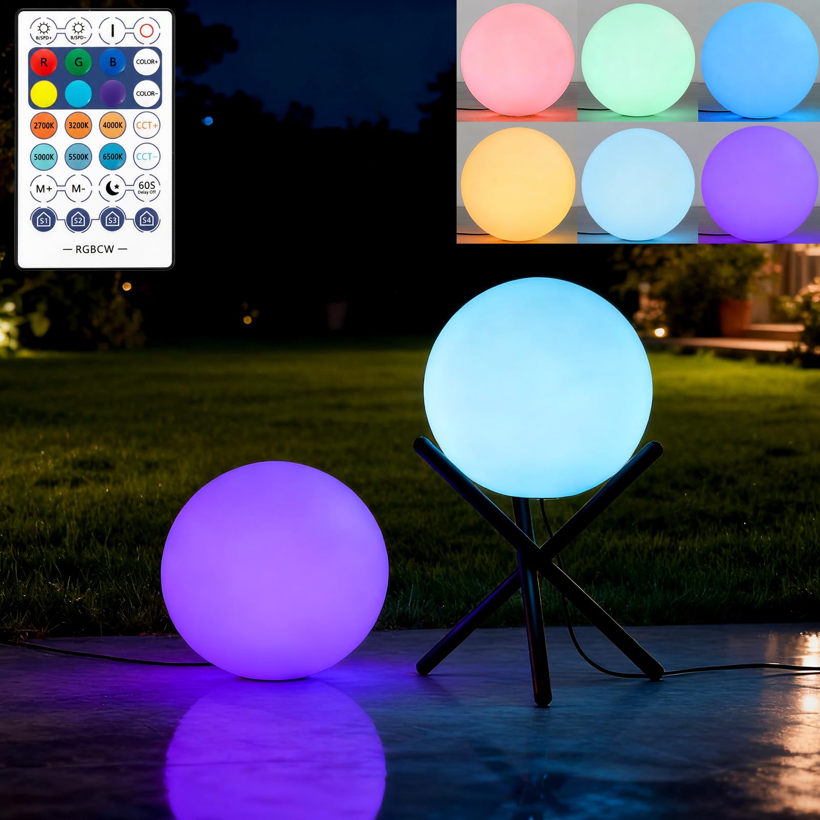 Lightdot 12-Inch Outdoor Globe Lights, RGB+CW Globe Floor Lamp with Remote