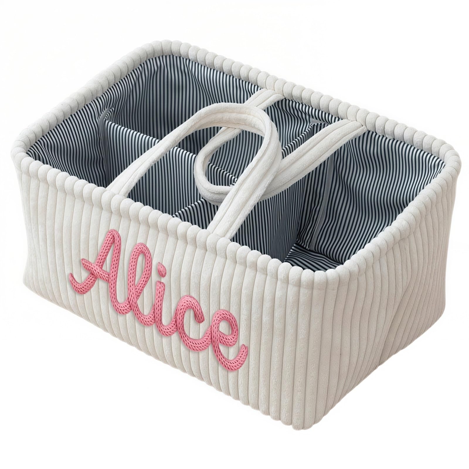Custom Corduroy Diaper Caddy, Personalized Baby Storage Basket with Name, Nursery Organizer Basket, Gift for New Mom, Baby Shower(White)
