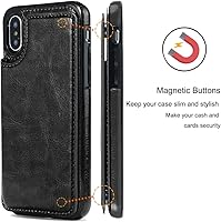 Vista 4 de Funda tipo cartera compatible con iPhone X/XS, funda protectora delgada con tarjetero y ranuras para tarjetas de piel sintética de alta calidad
