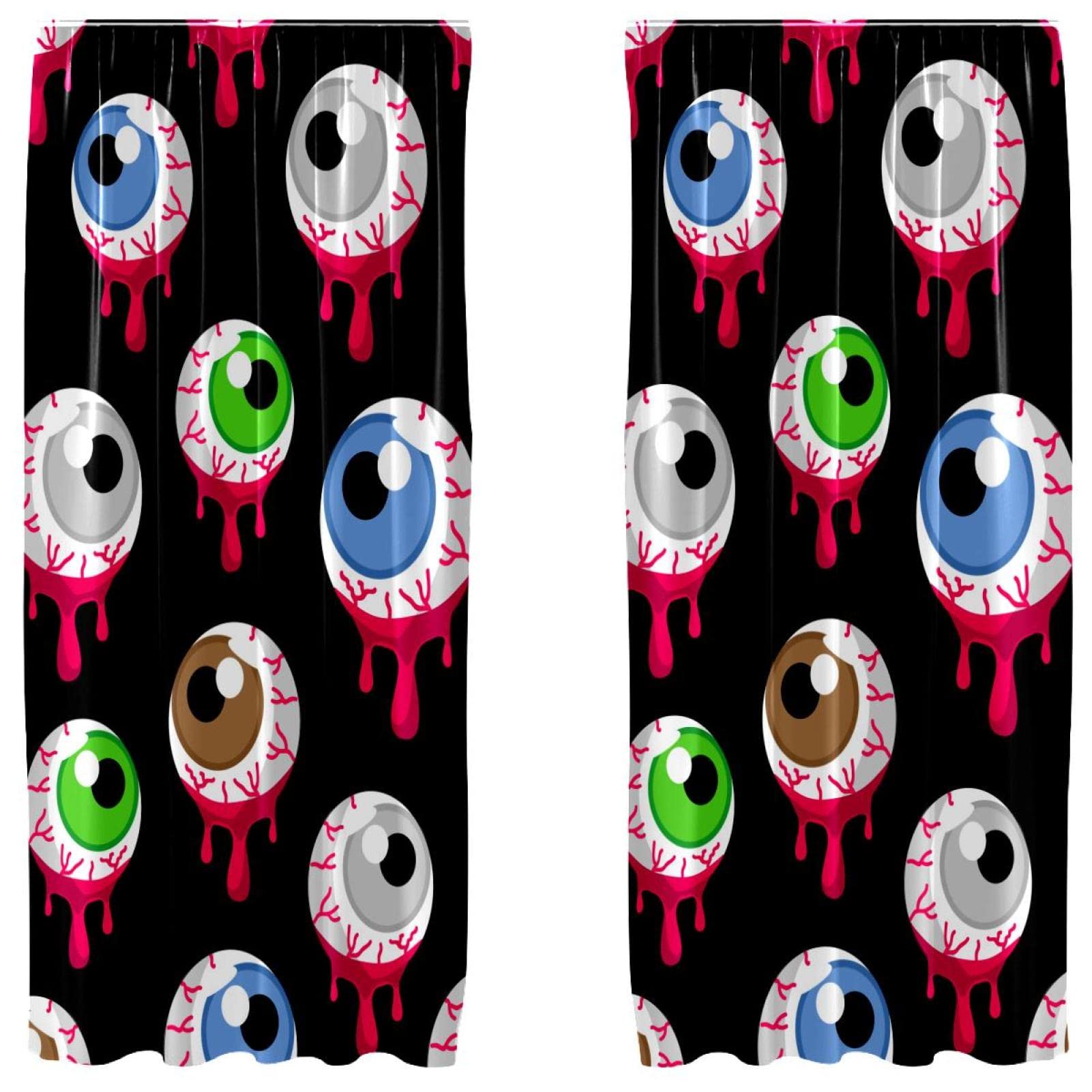 Rideaux Halloween boule oculaire lot de 2 voilages légers à passe-tringle 140x213 cm