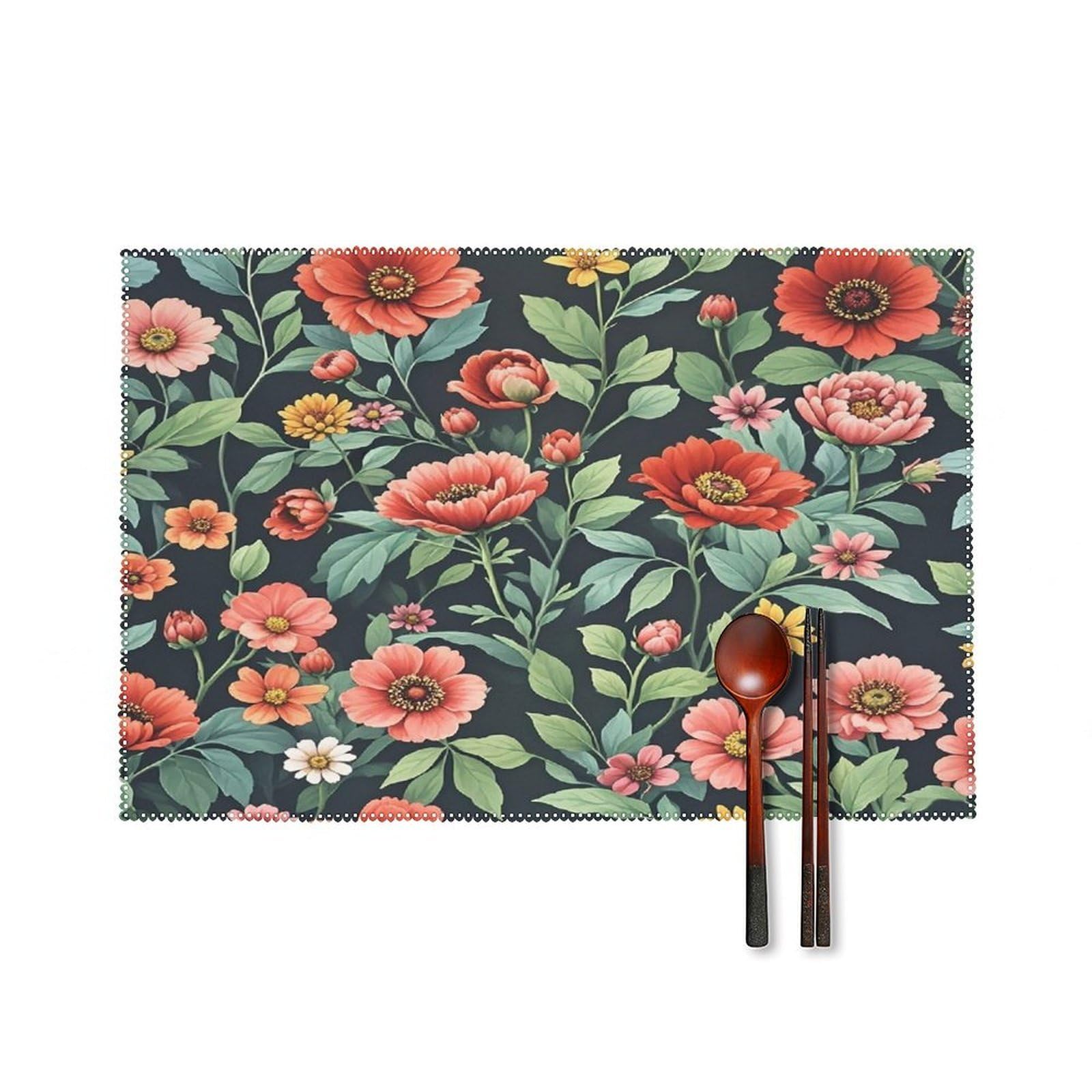 Lots of Flowers Placemats Set of 6 Heat Resistant Non-Slip Table Mats Washable Indoor Outdoor Place Mats Rustic Vintage Seasonal Placemat for Kitchen Dining Outdoor Party Table Decor