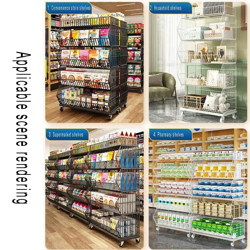 Cesto per frutta e verdura, cestino in metallo, supermercato, scaffali promozionali, espositore multistrato per farmacia, casa, ufficio, cucina (bianco, 90 x 45 x 110 cm)