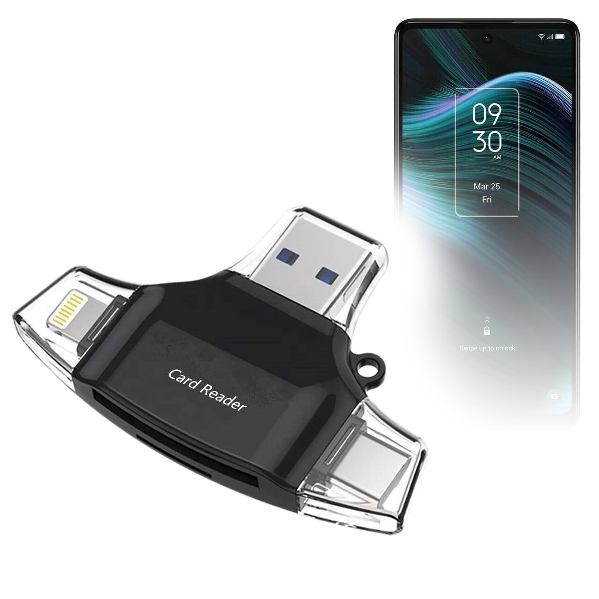 BoxWave Smart Gadget Compatible with TCL Stylus 5G - AllReader SD Card Reader, microSD Card Reader SD Compact USB - Jet Black-image-4