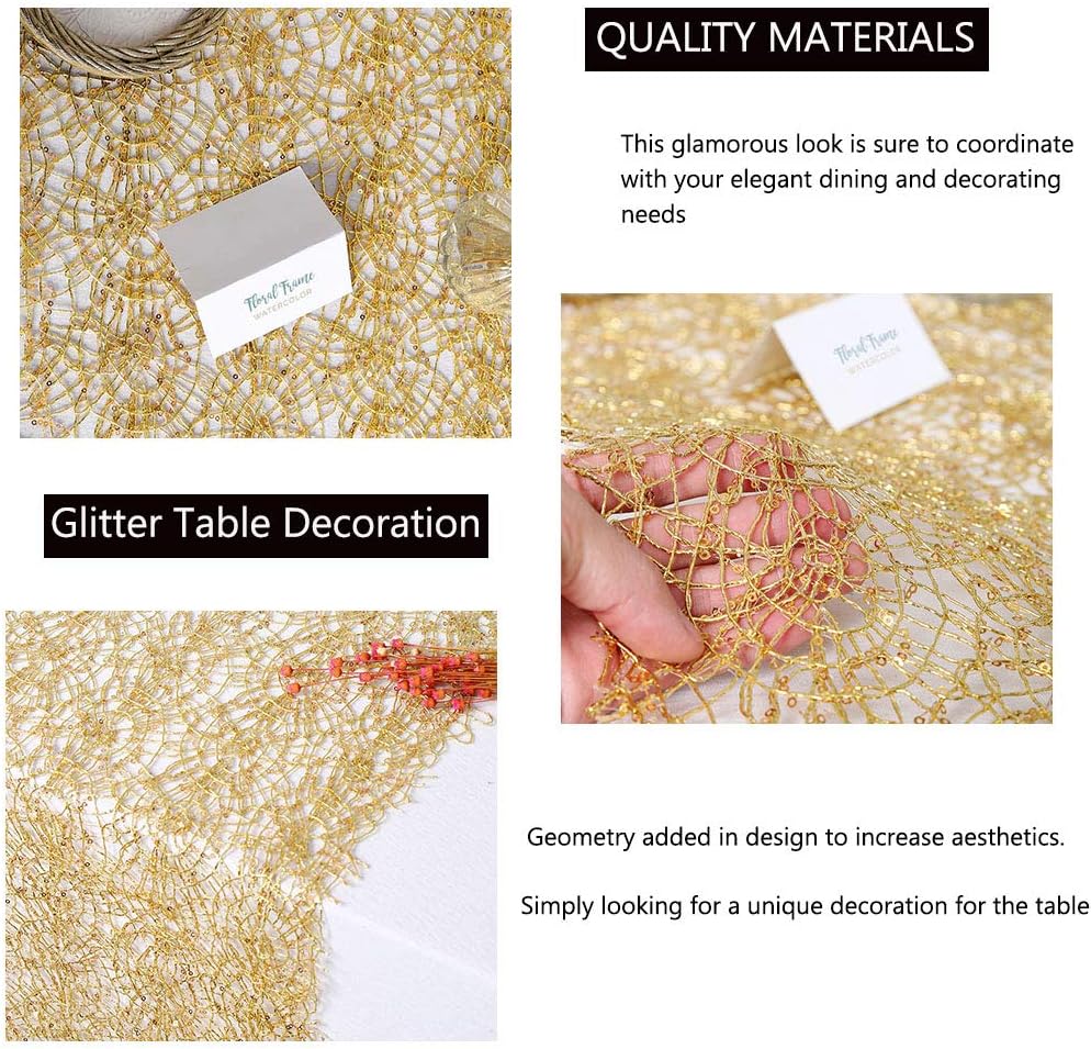 Free Shipping Over $50 Gold Mesh Sequin Table Runner 16x120 Inch Baby Shower Table Lines Gorgeous Glitter Party Table Runners Birthday Wedding Party Banquet Decoration
