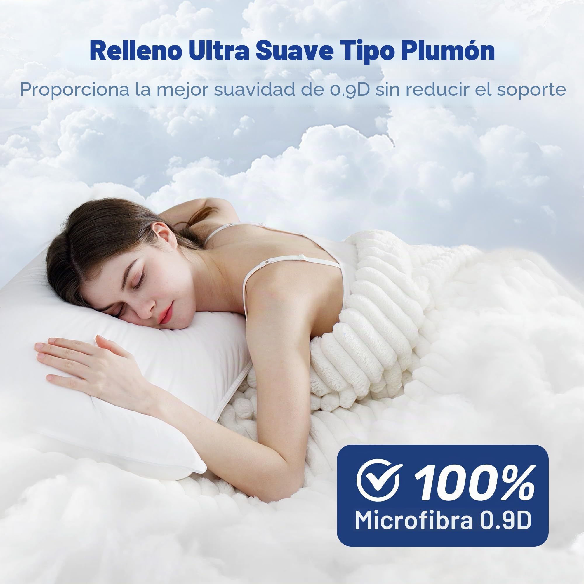 UNIKOME Almohada de Pluma y plumón de Ganso, Juego de 2 Almohadas 50x75cm, Funda de Almohada de Lujo de 100% algodón, Lavable, Oeko-Tex, Blanco (50×75cm)