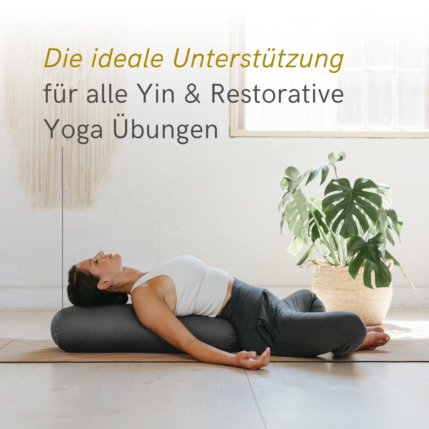 Lotuscrafts® Bolster Yoga Nackenrolle für Yin Yoga, 100% Kapok Füllung, Bezug aus Baumwolle waschbar, Kissen für Restorative Übungen
