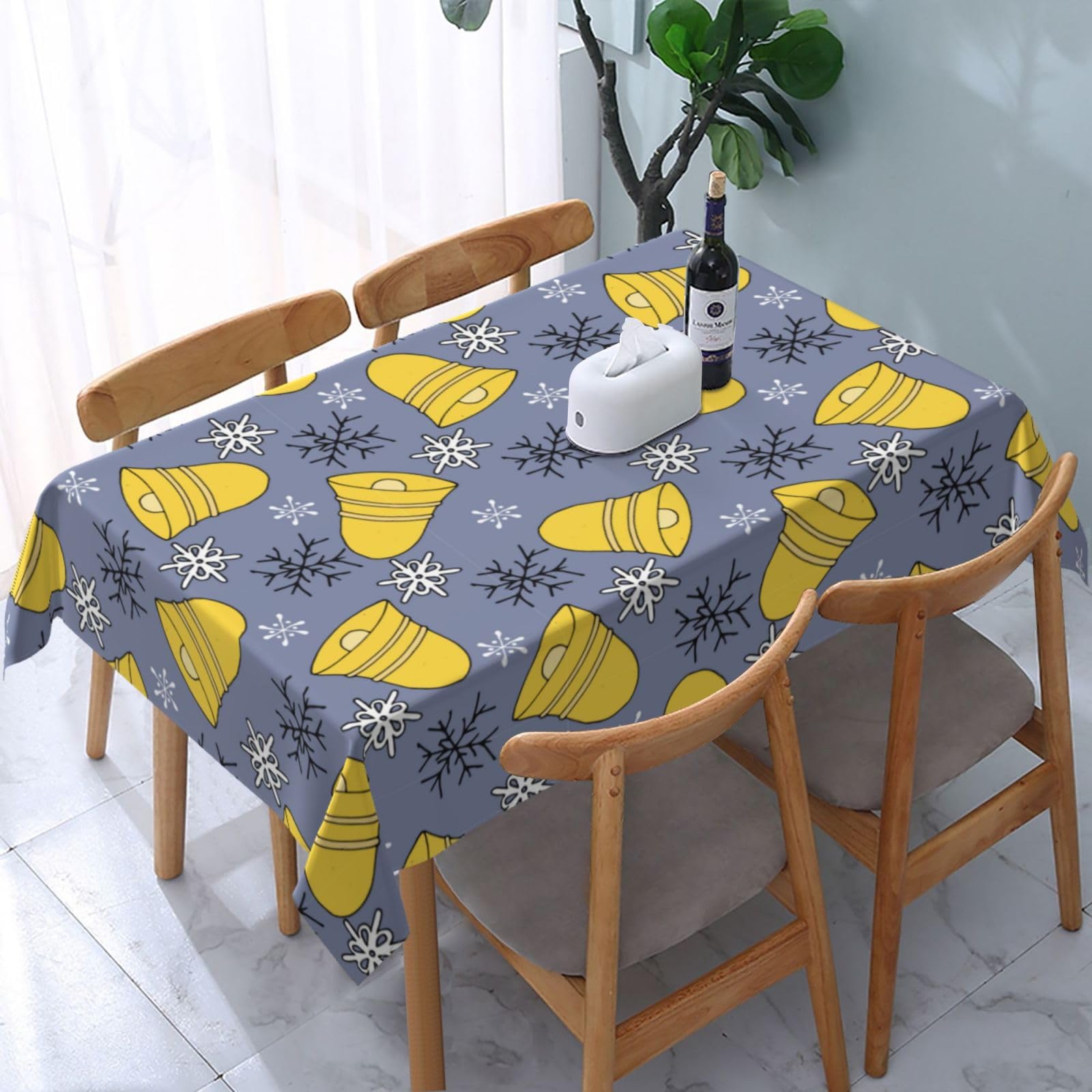 JunHeArt Merry Christmas Cute Santa Pattern Tablecloth Rectangle Table Cover Washable Table Cloths Decor For Kitchen 54" X 72"