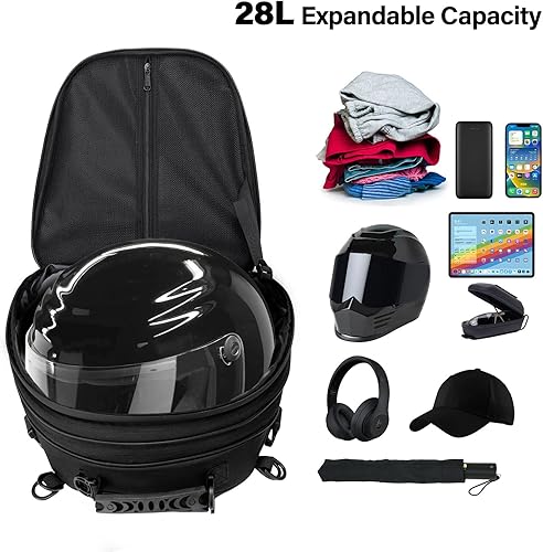 Miniatura 2 de MOSISO Bolsa trasera para motocicleta, mochila para motocicleta, bolsa para casco con capacidad expandible de 20 a 28 litros, impermeable, para