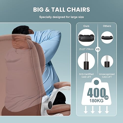 Miniatura 3 de IWMH Silla de oficina ejecutiva, silla ergonómica de escritorio grande y alta, silla de piel sintética con respaldo alto y reposabrazos abatibles,