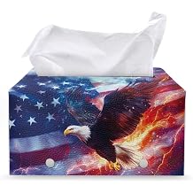 Rectangular Tissue Box Cover Eagle & American Flag Tissue Box Holder for Home Decor Indepedengce Day Decorations for Living Room Kitchen Bathroom Hotel Countertop
