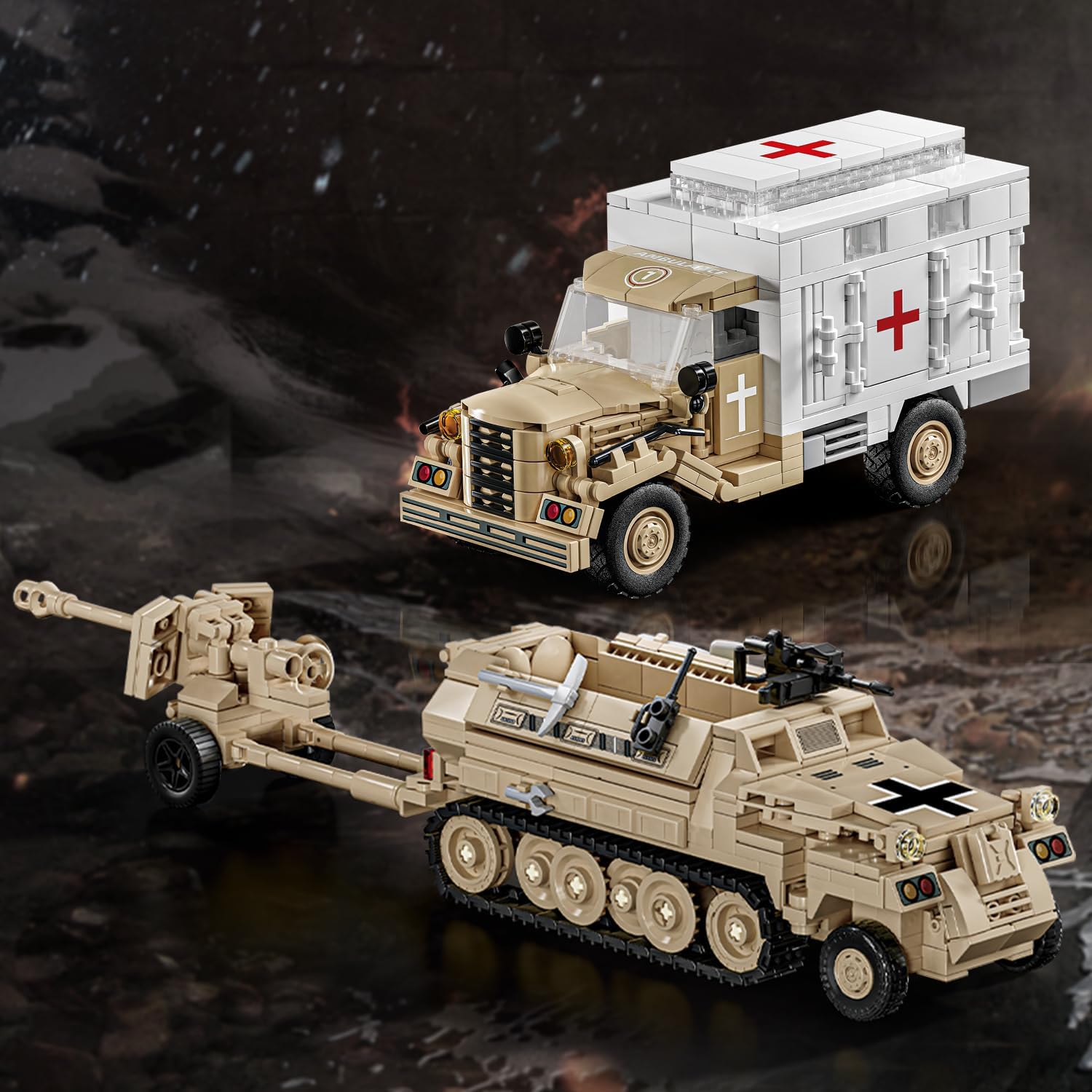 WWII Military Vehicle Opel Blitz Truck & Armored Halftrack Building Toy, Compatible with Lego Military Set, Great Gifts for Adults & Kids Age 8+ (994PCS)