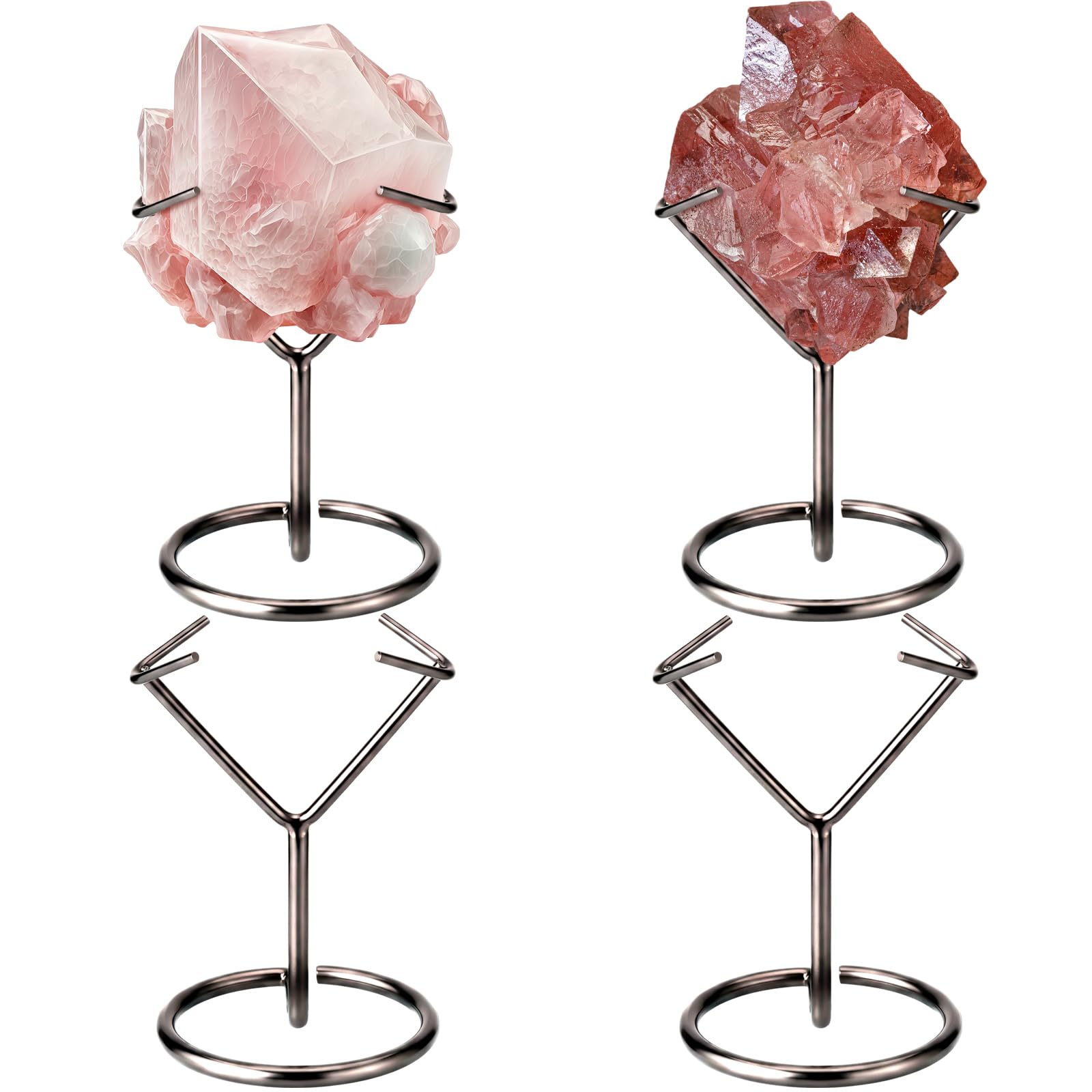4 Pcs Rock Display Stand, Metal Black Crystal Display Holder Small Crystal Ball Holders for Small Gemstones Mineral Agate Home Office Decor