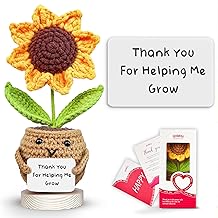 Gossby Handmade Positive Sunflower Doll Crochet with Card - Thank You for Helping Me Grow - Teacher Appreciation Gift from Student - Christmas, Birthday, Graduation, Thank You Gift for Teacher