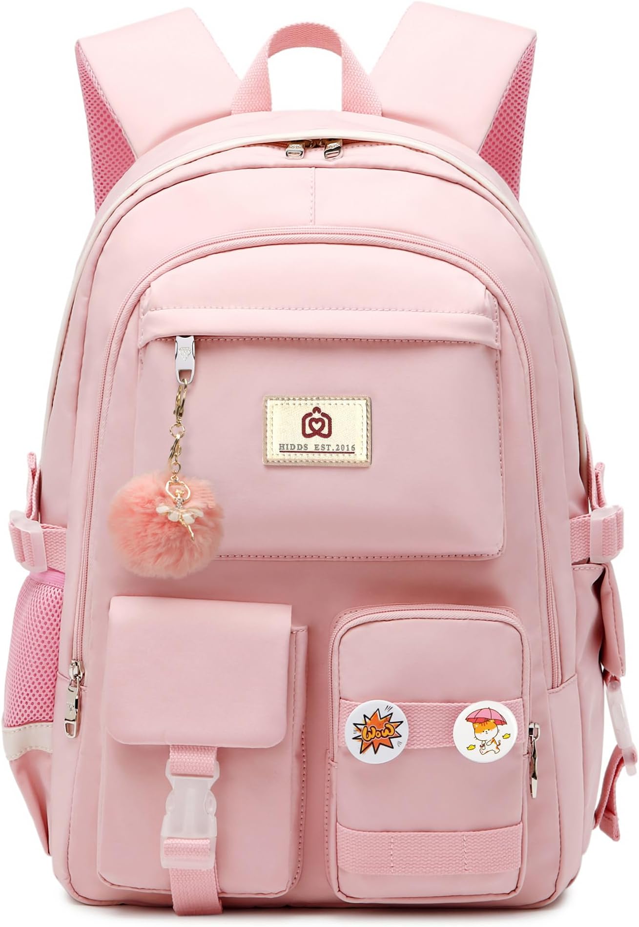 Hidds Laptop Backpacks 15.6 Inch College Backpack Elementary Middle High School Bag Large Cute Bookbags Anti Theft Travel Back Pack Casual Daypack Kids Book Bag for Teens Girls Women Students (Pink)