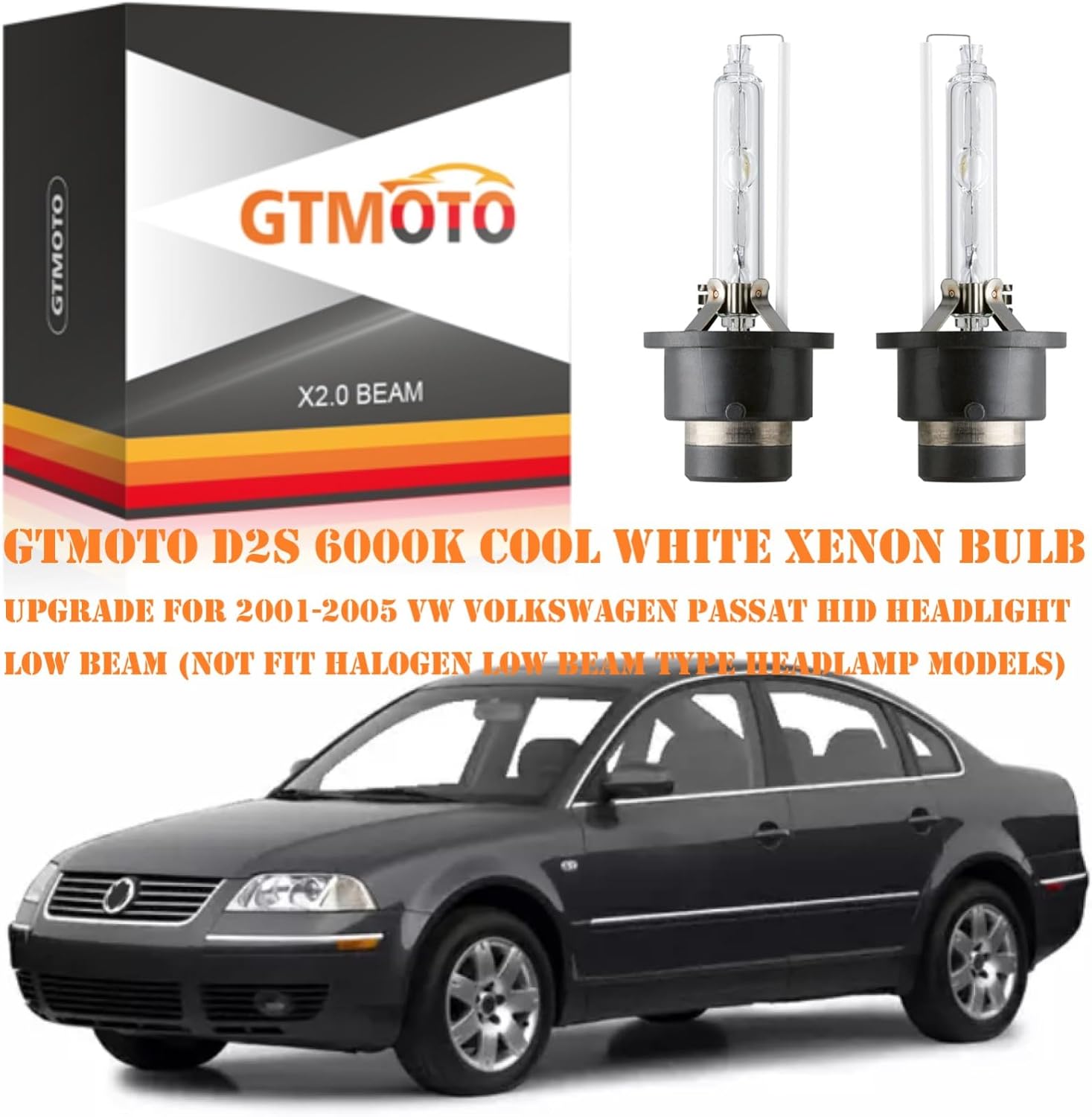 for 2006 2007 2008 2009 Volkswagen Jetta VW GTI MK5 Headlight HID Low Beam with D2S Xenon Bulb Only, Golf Rabbit OE 35W Projector AFS Headlamp, 6000K Bright White D2SC1 Dipped Light, 2-Pack