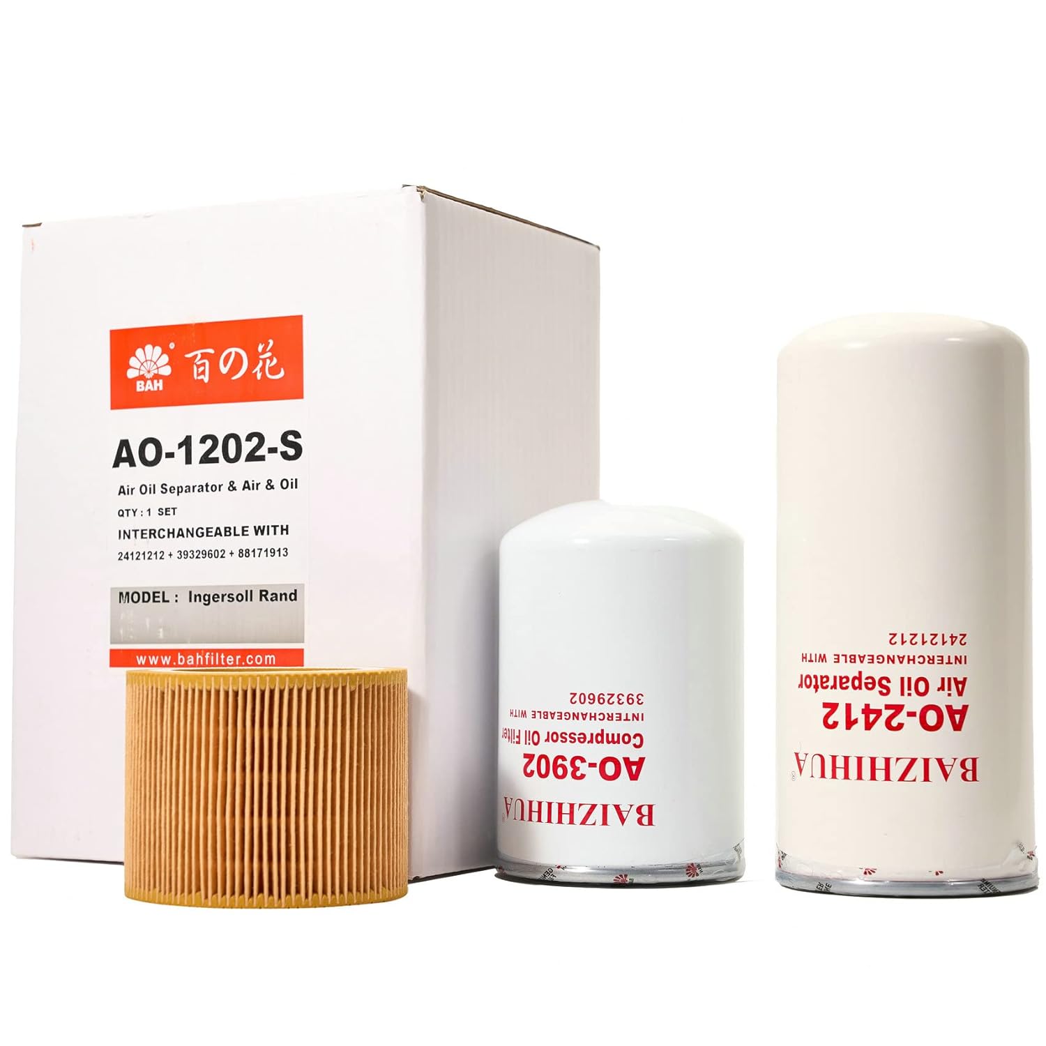 Filter Kit 24121212 Oil Separator 39329602 Oil Filter 88171913 Air Filter Compatible with Ingersoll-Rand Screw Air Compressor UP6-5 Thru UP6-15C Substitute Spare Parts