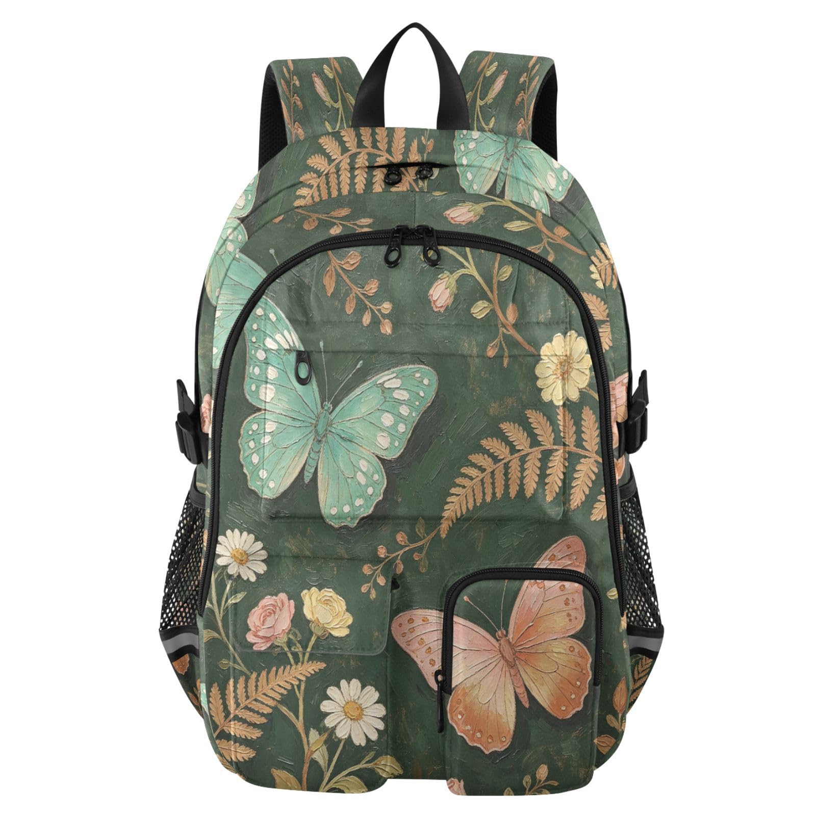Countryside Butterfly Rucksack mit mehreren Taschen für Schule, Reisen, Outdoor, Uni, 17,5 Zoll Laptop-Rucksack für Damen und Herren