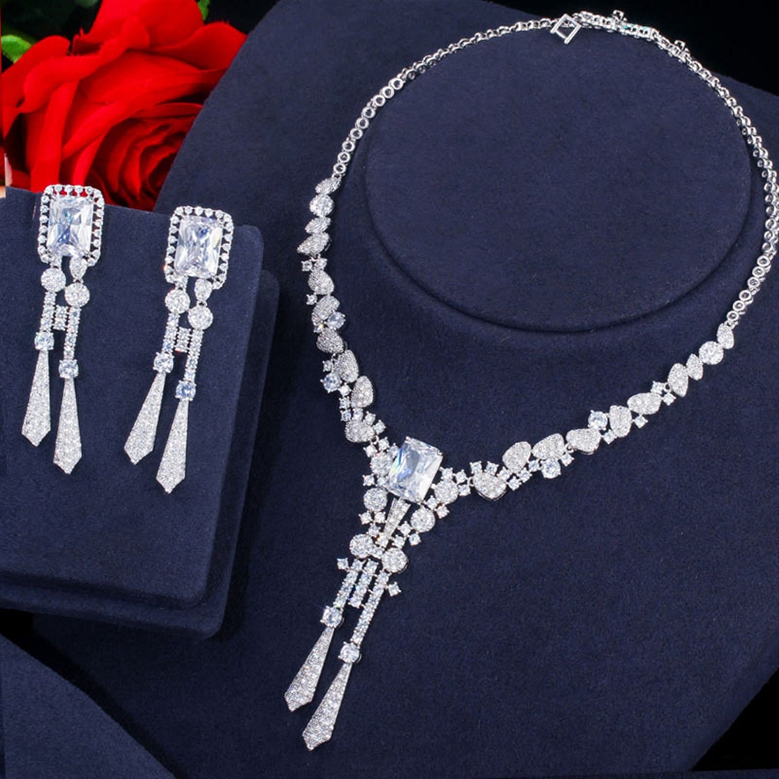 Gioielli in Argento Colore zirconi Pendenti Goccia Set di Gioielli da Sposa da Sposa Costume da Donna