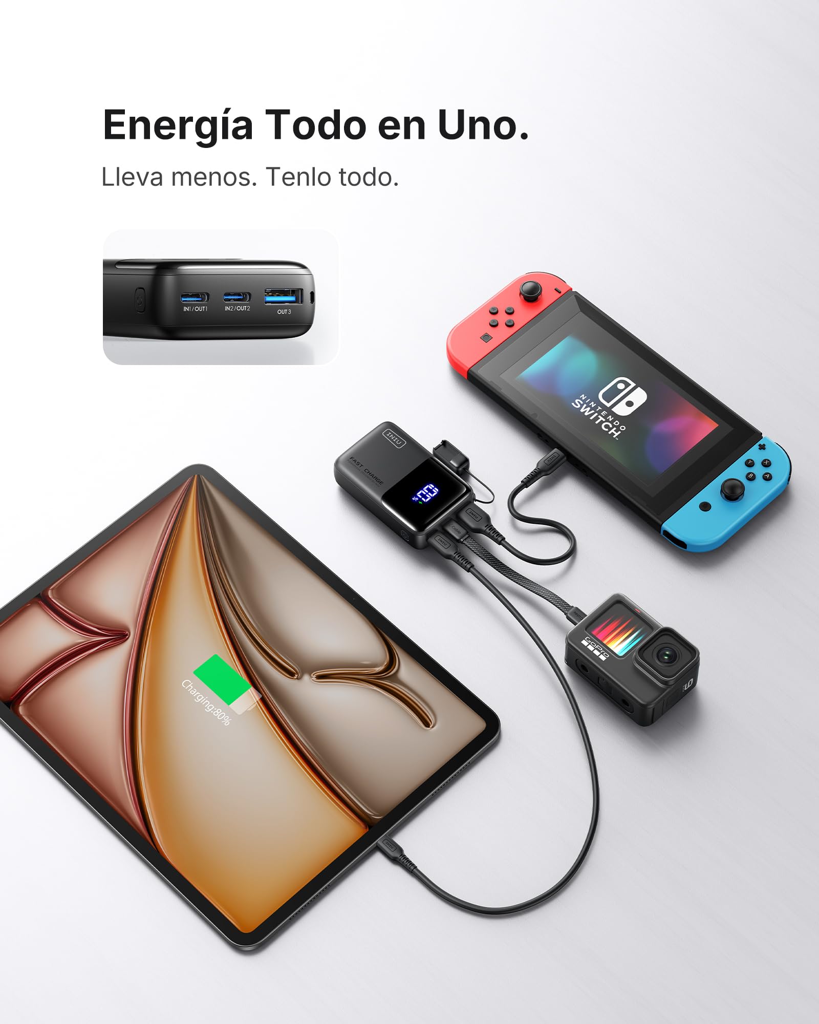 INIU Power Bank, Ultra Mini 45W Carga Rápida 10000mAh Bateria Externa con Cable USB C Desmontable, Apto para Avión & Esenciales de Viaje, Bateria Portatil para iPhone 17 16 Samsung S22 iPad Xiaomi etc