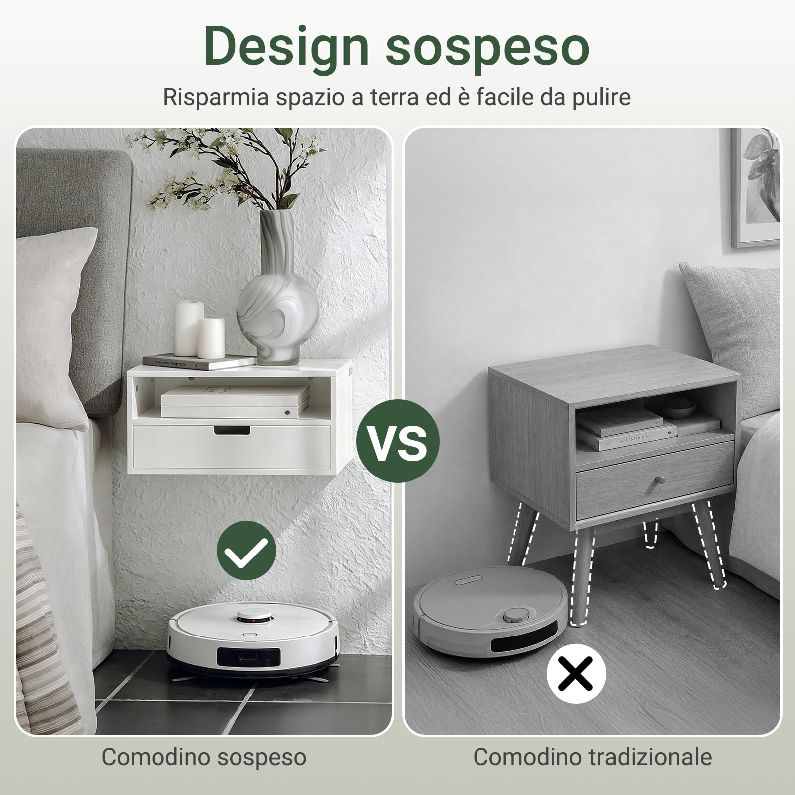 SoBuy Comodino sospeso con cassetto e mensola 45x25x22 cm | Mensola da muro con vano aperto, soluzione salvaspazio per camera e ingresso, bianco NKD03-W