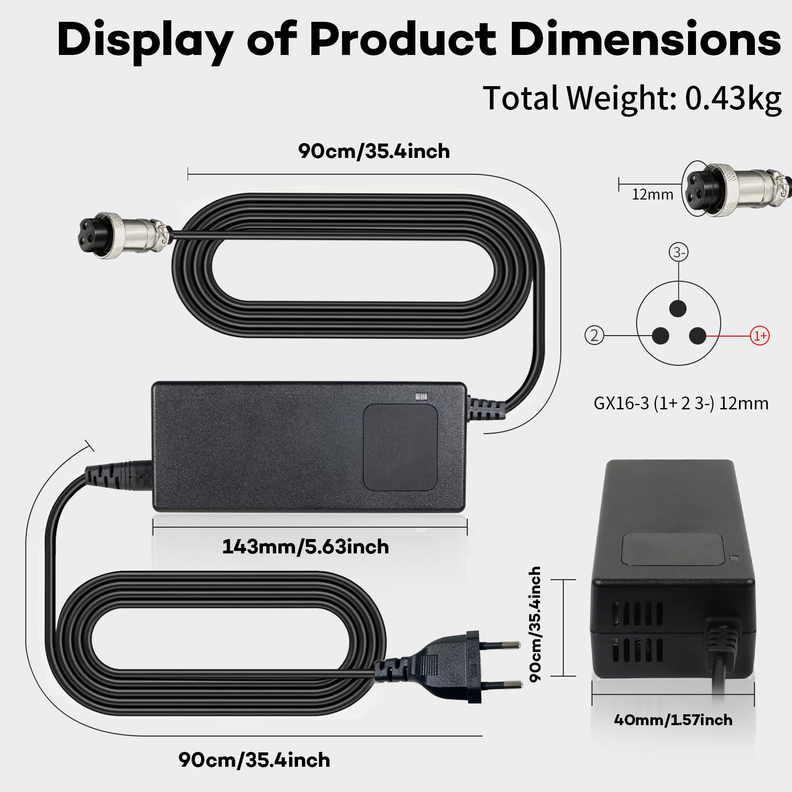 Chargeur 67,2V 2A GX16-3 Femelle pour Batterie Lithium-ION 60V – Vélo Électrique avec Écran LED