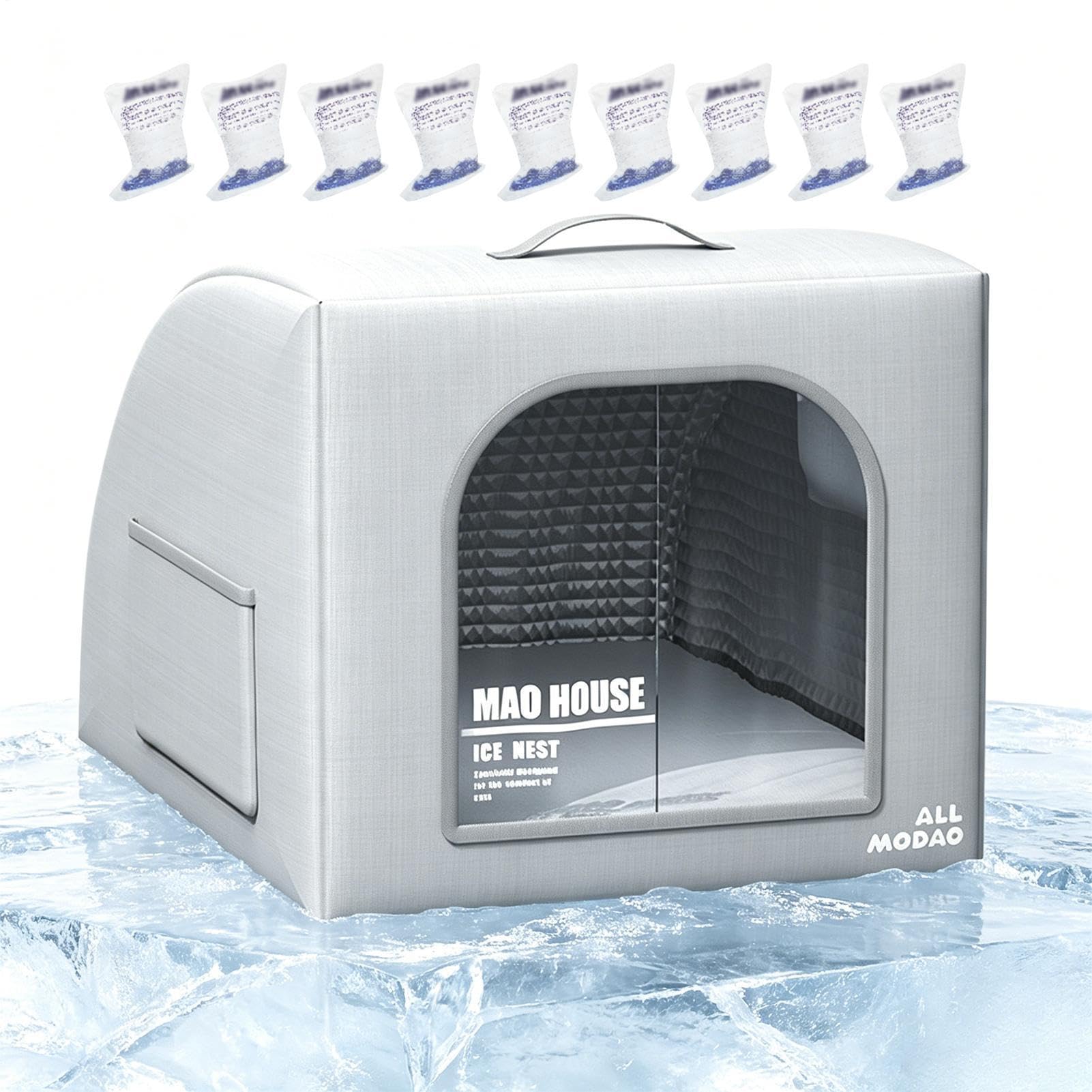 Casa de refrigeración para gatos que alivia el calor de mascotas con su techo impermeable portátil