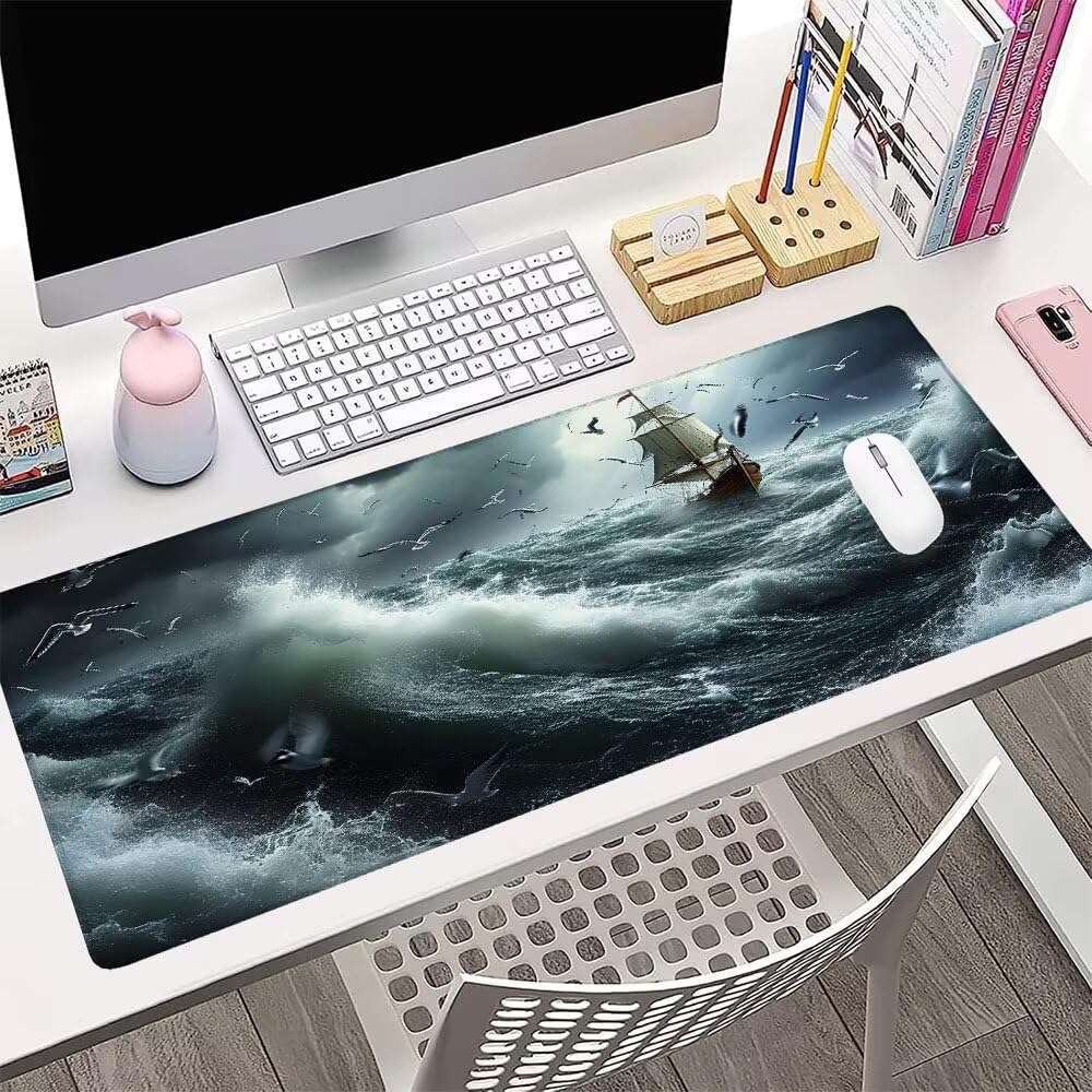 Tappetino Mouse Gaming xxl Accessori Scrivania Ufficio Grigio Barca Grande Tappetino Mouse e Tastiera Sottomano da Scrivania, Gaming Accessori pc 1200x600x3mm Base Antiscivolo, per PC Laptop d-649