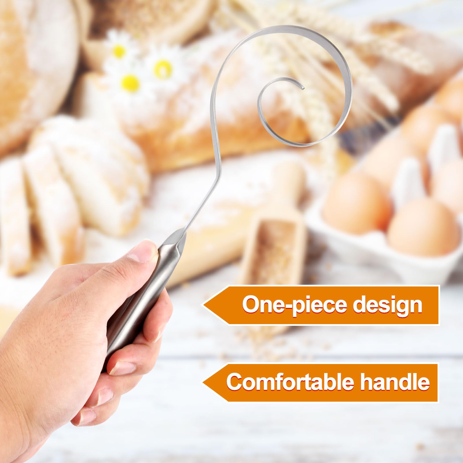 CZAYEFNH 3 pezzi danesi Frusta per impasto, strumenti di miscelazione, Frusta per Impasto da Pane, Impastatrice Danese con manico, in acciaio inox, manuale per impastare pane e torte