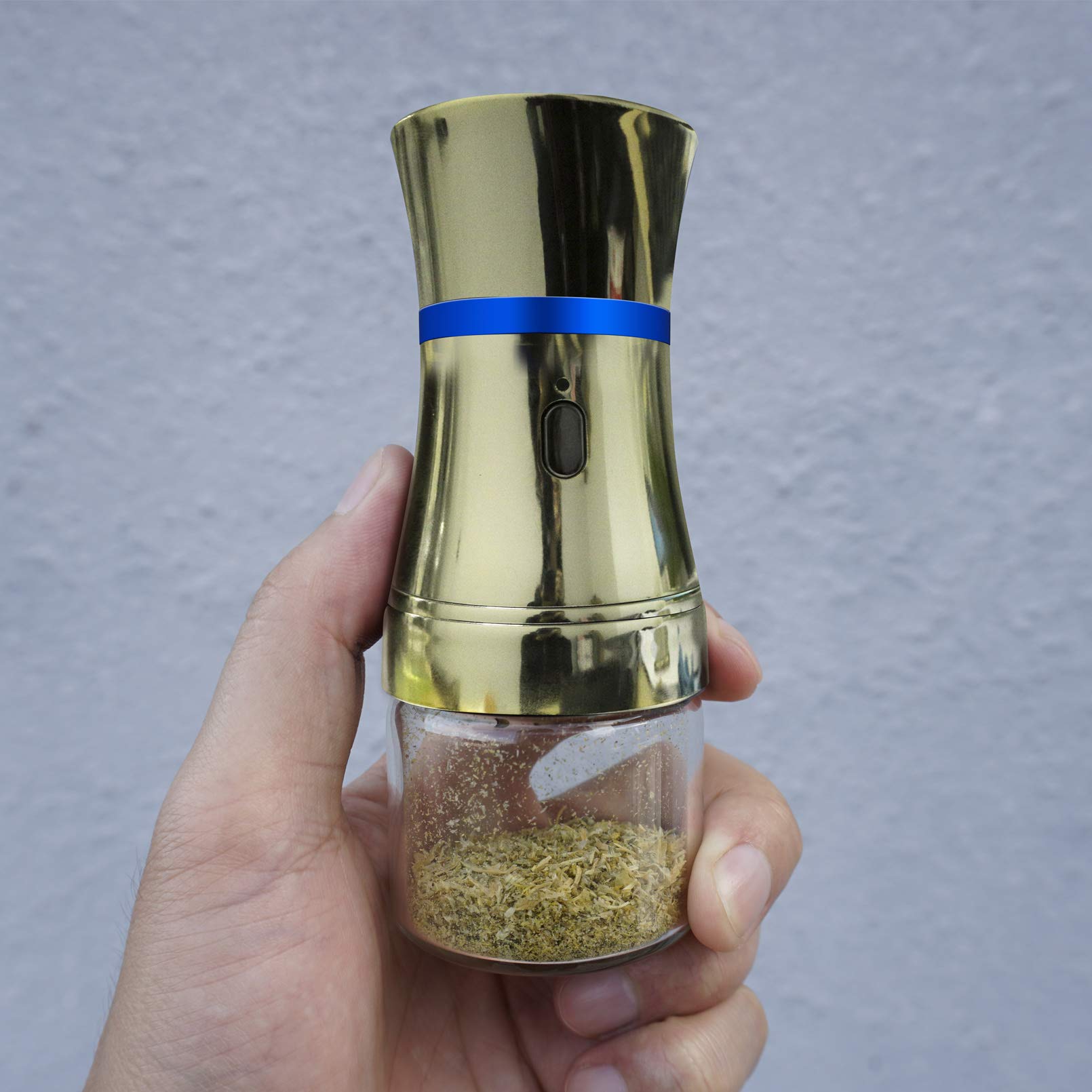 Spice Herb Grinder Electric USB-Rechargeable, 2pcs 1.7oz Glass Herb Chamber, Mini Portable - GOLDEN Coating